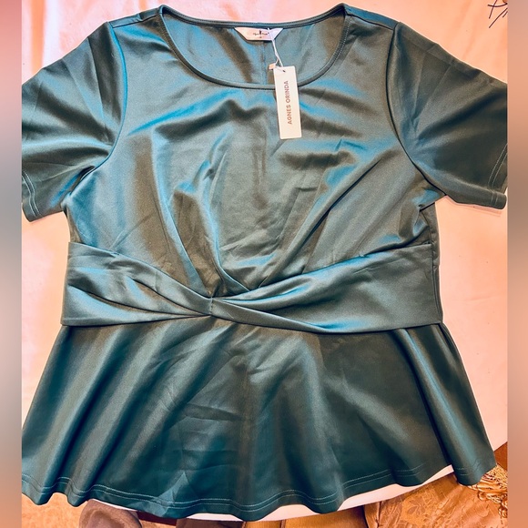 Agnes Orinda Tops - NWT Womens Green Twist Peplum Blouse - 2x